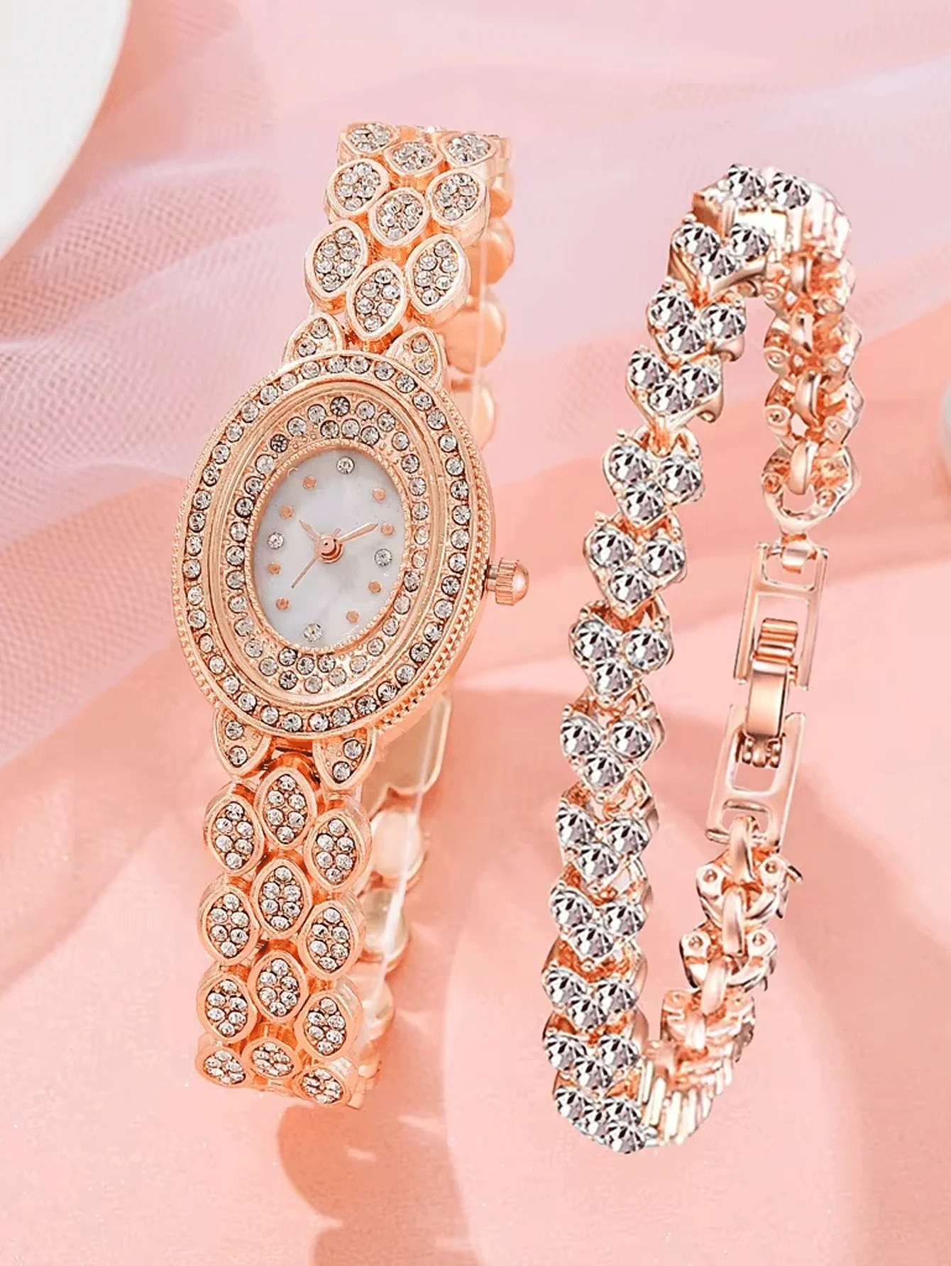 

1 шт., кварцевые часы со стразами, овальная стрелка, минималистичный циферблат, наручные часы и 1 шт. браслет