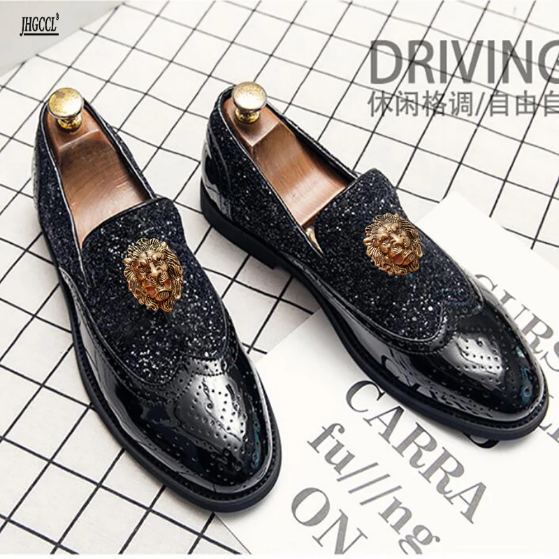 

Fashion Gold casual shoes Fashion shoes Bright small leather shoes plus size slip-on lazy casual shoes Party wedding shoes A1