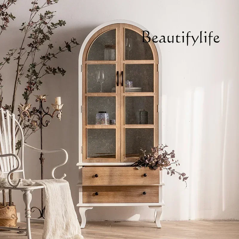 

French Country Retro Bookcase Small Apartment Living Room Solid Wood Sideboard
