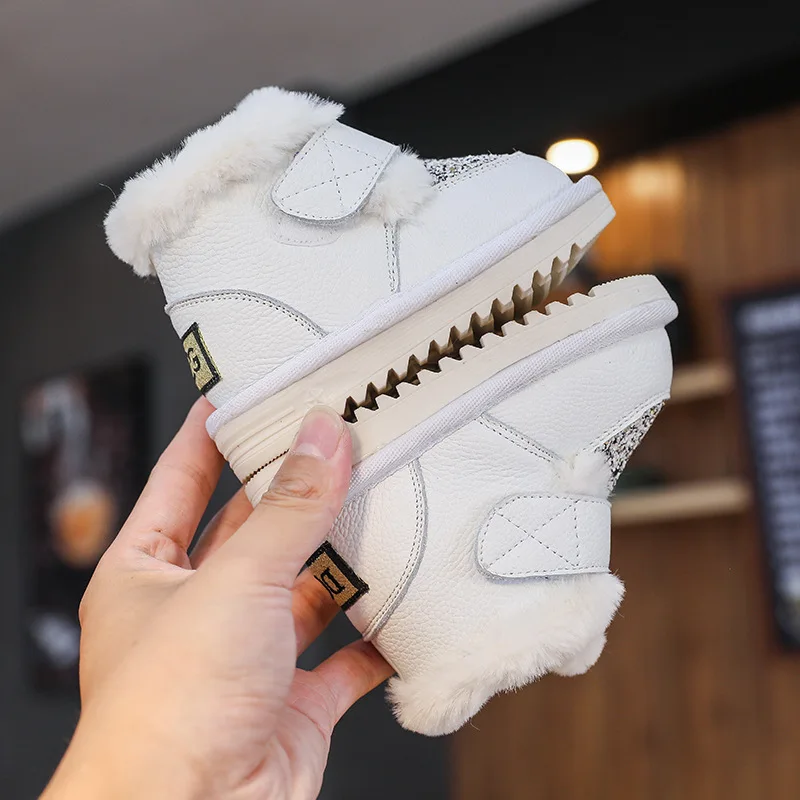 Children Snow Boots Girls Fashion Sequin Warm Plush Winter Short Boots Baby Boys Non-slip Soft Sole Infant Boots Size 15-25