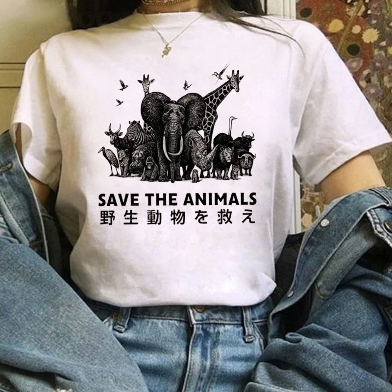 

Casual Printed Wild Animal Cartoon Pattern Summer Outfit Style Versatile O-Neck Street Fashion Retro Simple Women's T-Shirt
