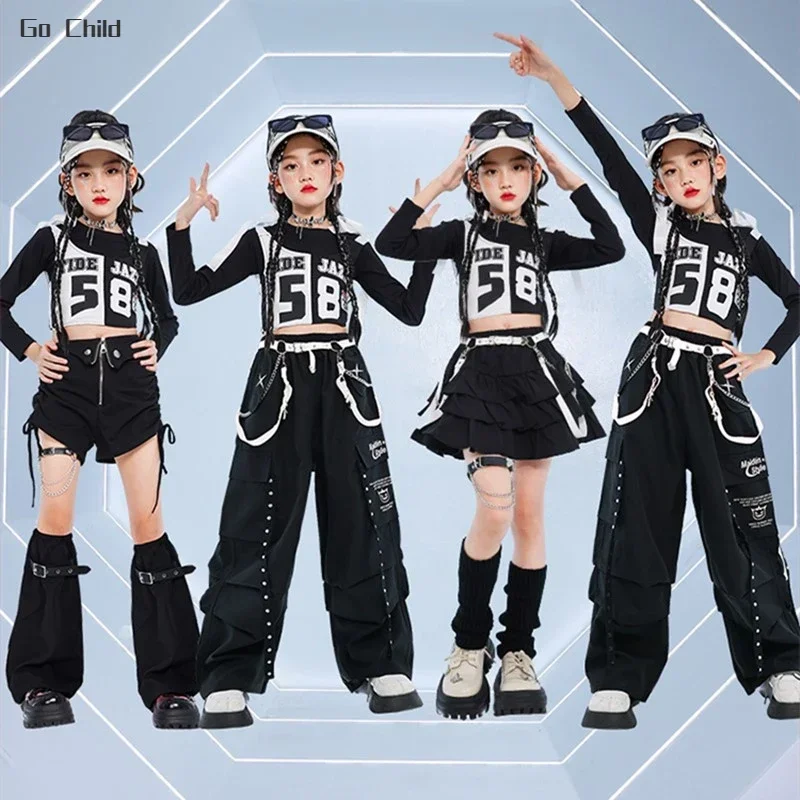 

Hip Hop Girls Cool K-pop Crop Top Street Dance Cargo Pants Kids Streetwear Skirts Children Jazz Costumes Girl Group Clothes Sets