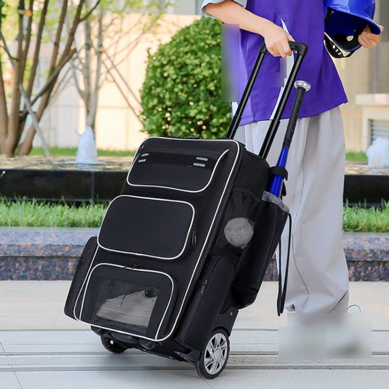 Wheeled Baseball Equipment Bag Upright Baseball Bag with Wheels Sturdy Large for Athletes, Travel, Training