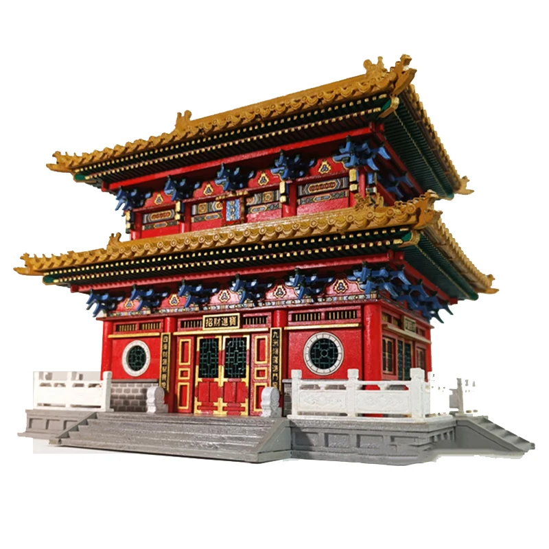 DIY Chinese Construction Temple of Wealth Miniature Model Building Kits Wooden Dollhouse with Furniture Assembly Toys Gifts