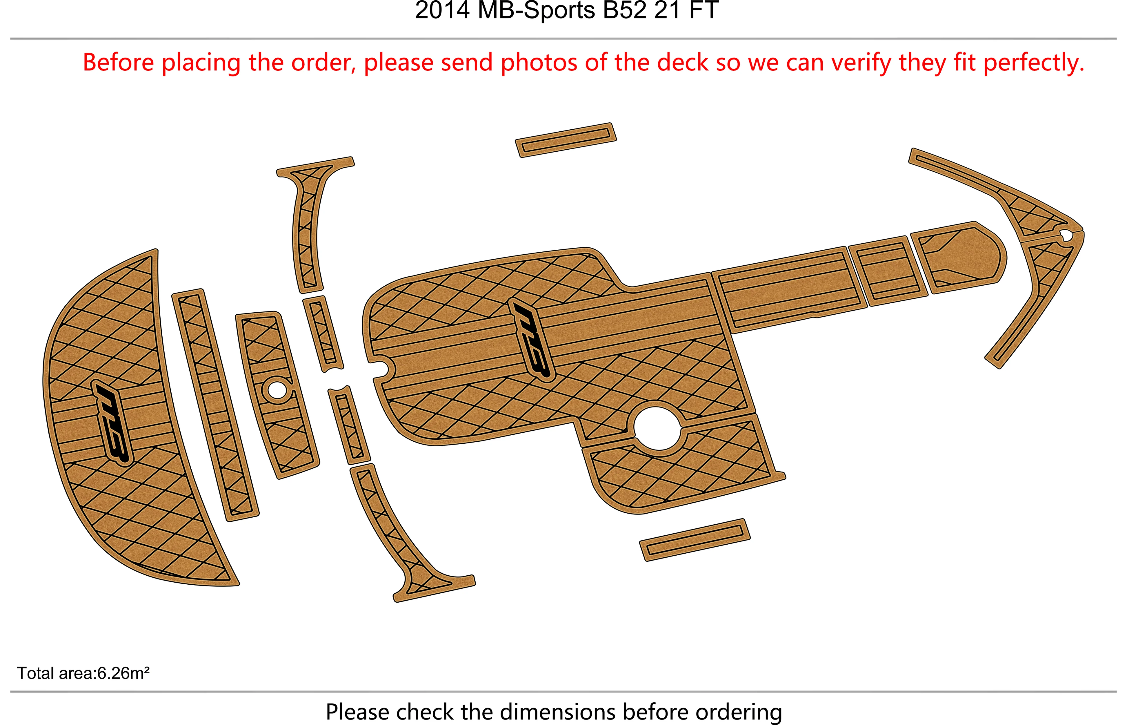 Non-Slip EVA Faux Teak Marine Mat Self-Adhesive 6mm Yacht Cockpit Pad for 2014 MB Sports B52 21 Boat Decking Easy Install