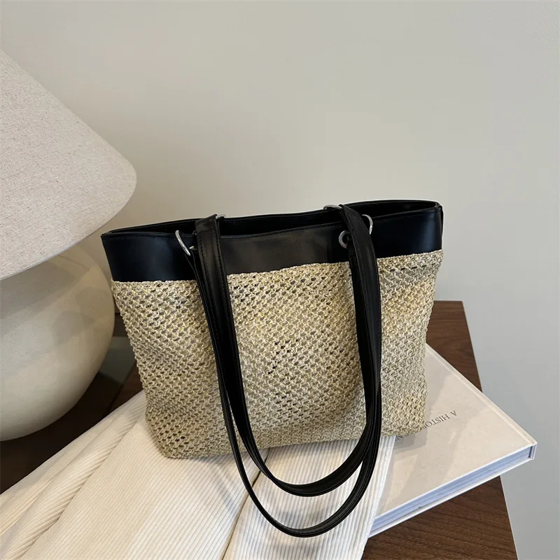 

Женская сумка через плечо из соломенной ткани, большие корейские студенческие сумки-тоут, трендовые летние пляжные сумки 2025 года, большие модные женские сумки