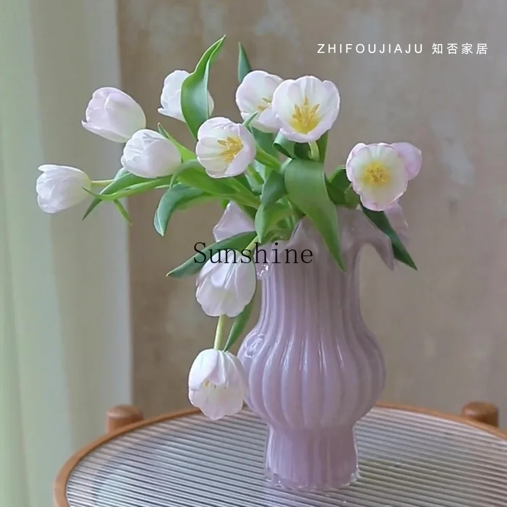 French pleated vase gentle purple decorative ornament living room flower arrangement advanced sense