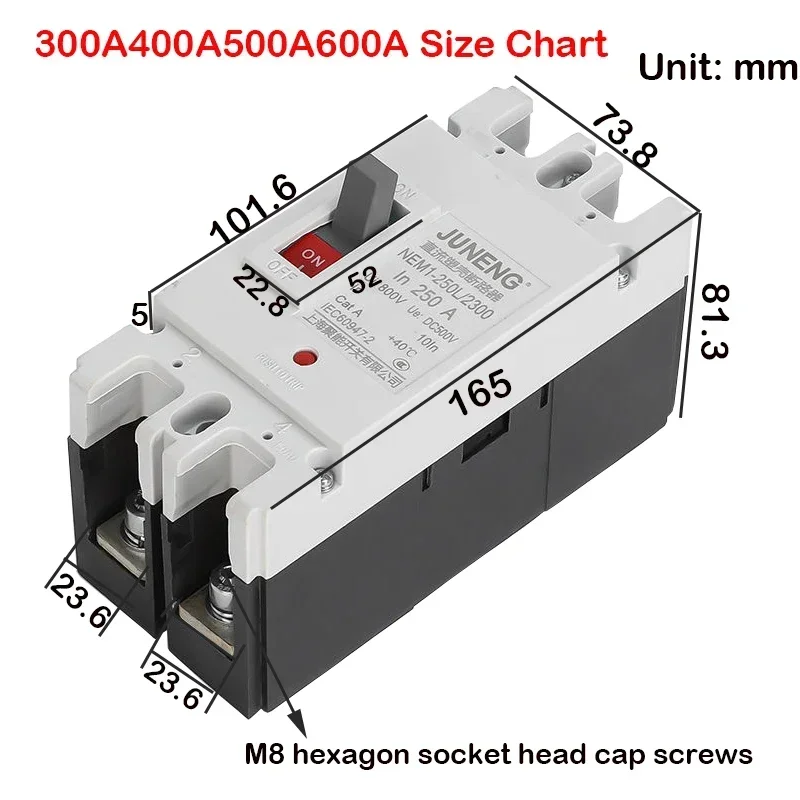 2P DC Circuit Breaker 12V -120V High Power Solar Battery Protector 80A 100A 125A 160A 200A 250A 300A Auto Overload Protection