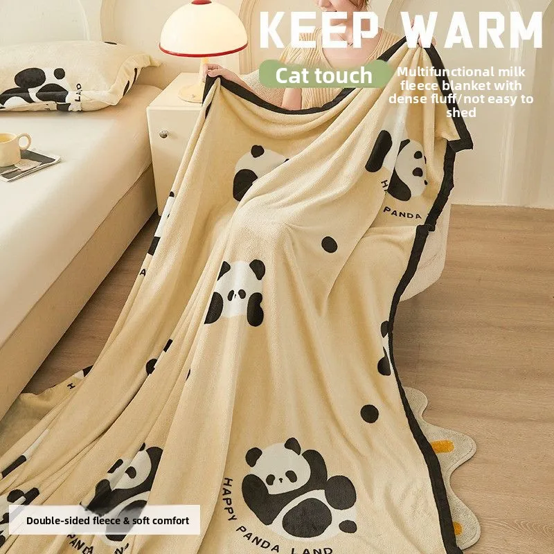 

Плед из велюра Thiened Milk с рисунком панды, для дневного сна, покрывало для дивана, теплый, для домашнего использования, из полиэфирного волокна, с мультяшным рисунком