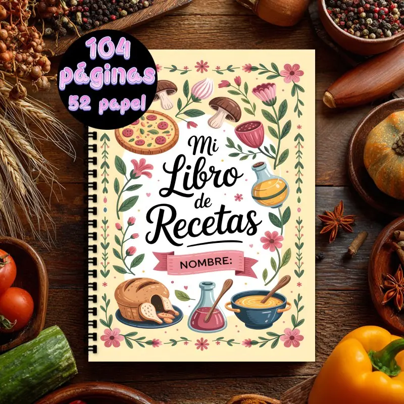 Cuaderno espiral de recetas en español A5, libro de recetas personales en blanco, adecuado para cocinar y hornear en casa, regalo para amantes de los alimentos