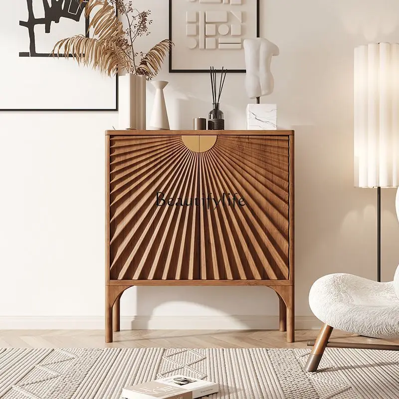 

Nordic style home entrance cabinet Multi-layer art carving storage decorative solid wood dining side cabinet