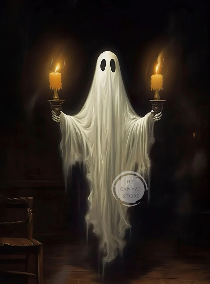 Cute Ghost Wall Art Print Funny Vintage Ghost Portrait Halloween Poster Spooky Witch Canvas Art Print Gothic Home Decor Print, image 23