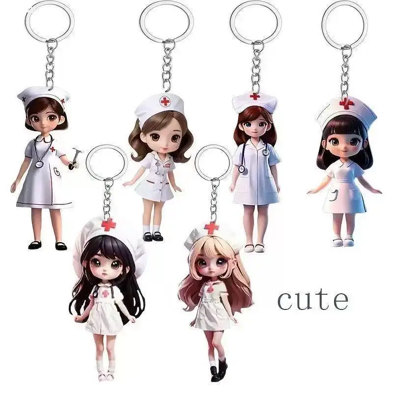 1Pcs Cute Acrylic Nurse Keychain Pendant Backpack Decoration Doctor Thank You Gift Student Daily Outfit