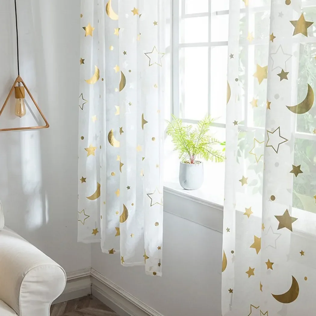 bedroom curtains Kitchen curtains Translucent Sheer-Curtains Moon Star Printed Window Curtain For Home living Bedroom Decor