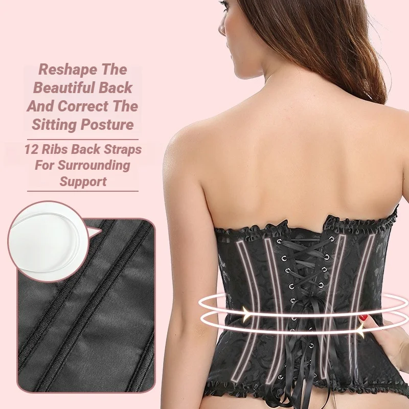 Women Lace Up Sexy Floral Boned Corset Overbust Body Shaper BustierLingerie Bodyshaper Top Corsets Top