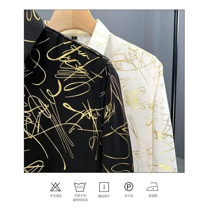 جديد الخريف الكورية نمط الأزياء ملابس منقوشة بكم طويل الرجال عارضة قميص زر على الموضة الربط تنوعا أعلى #4