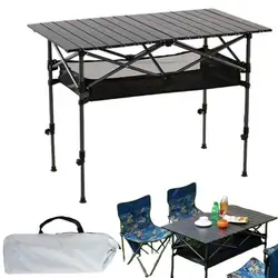 Folding Table Camping Foldable Carbon Steel Camp Table With Storage Bag Adjustable Height Heavy Duty Outdoor Furniture