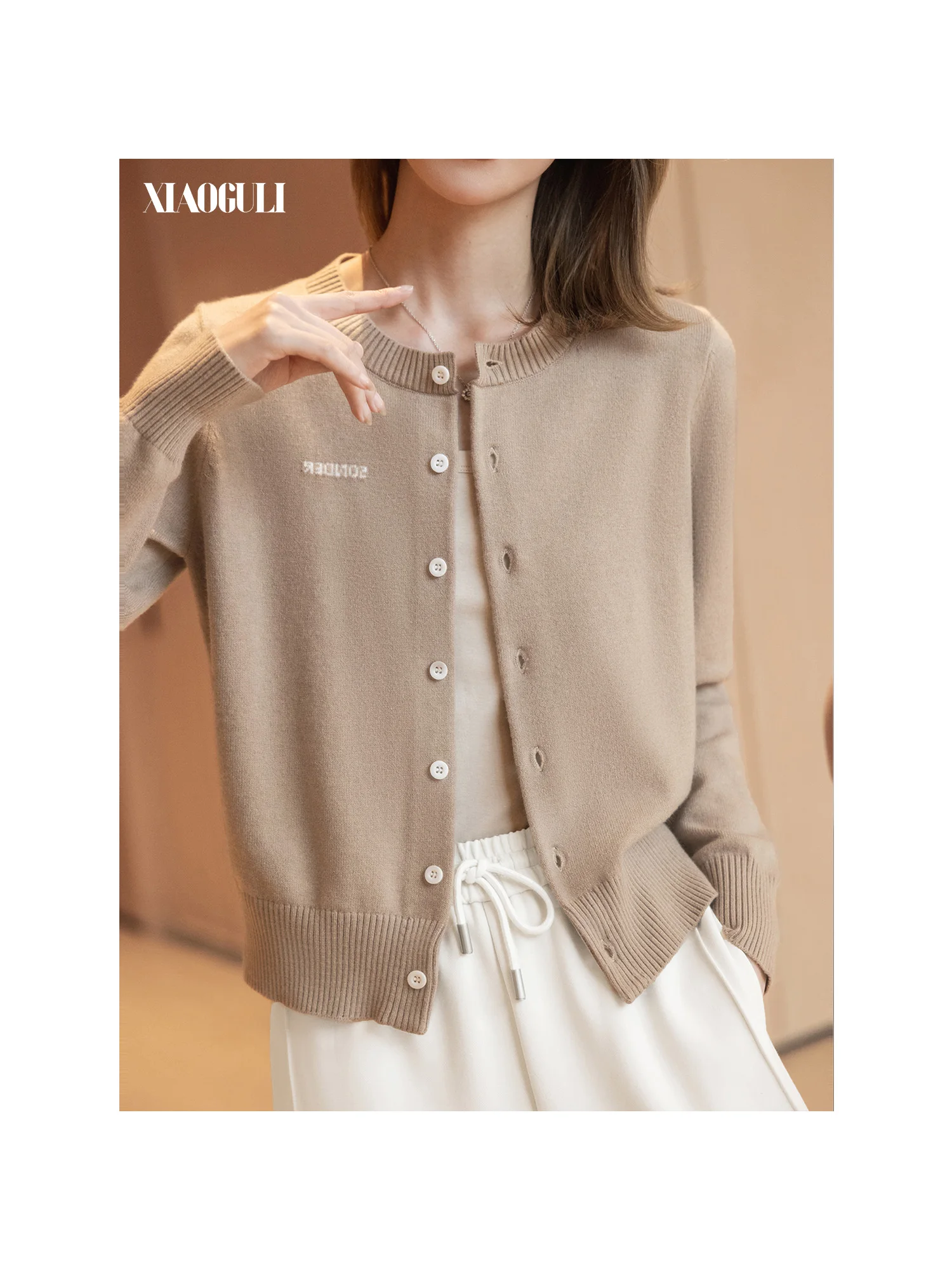 XIOAGULI Women Knit Cardigan 2026 Autumn New Embroidery Soft Loose Sweater Long Sleeve Casual Ladies Outerwear
