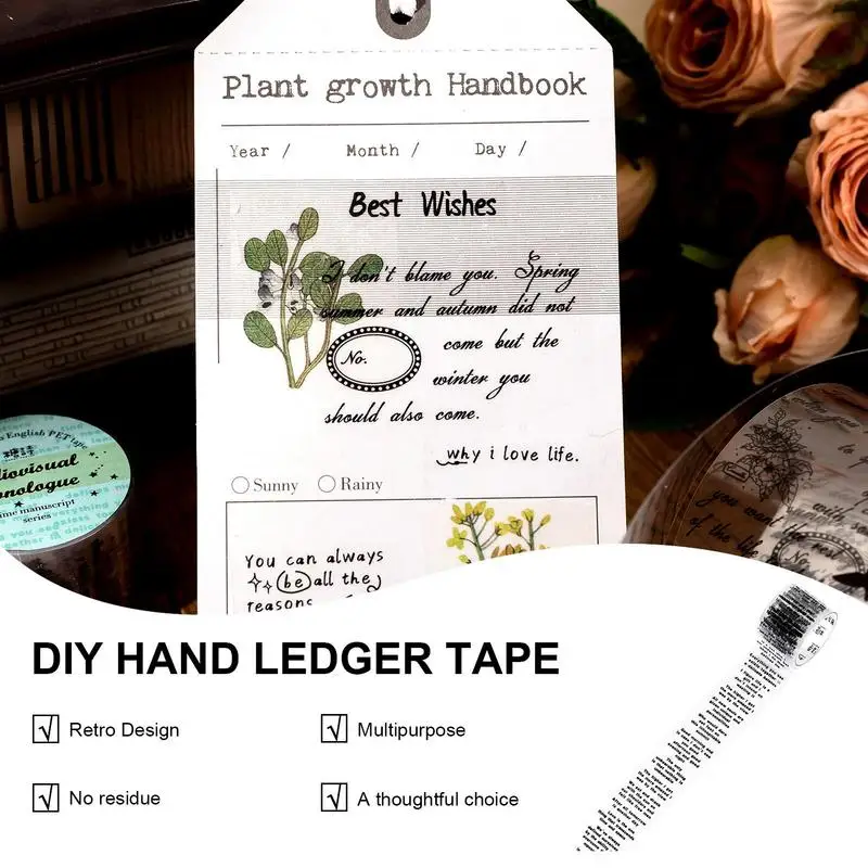 Stiker Vintage, stiker tempel perlengkapan jurnal huruf Inggris, pita dekorasi gaya Retro, pita Scrapbooking