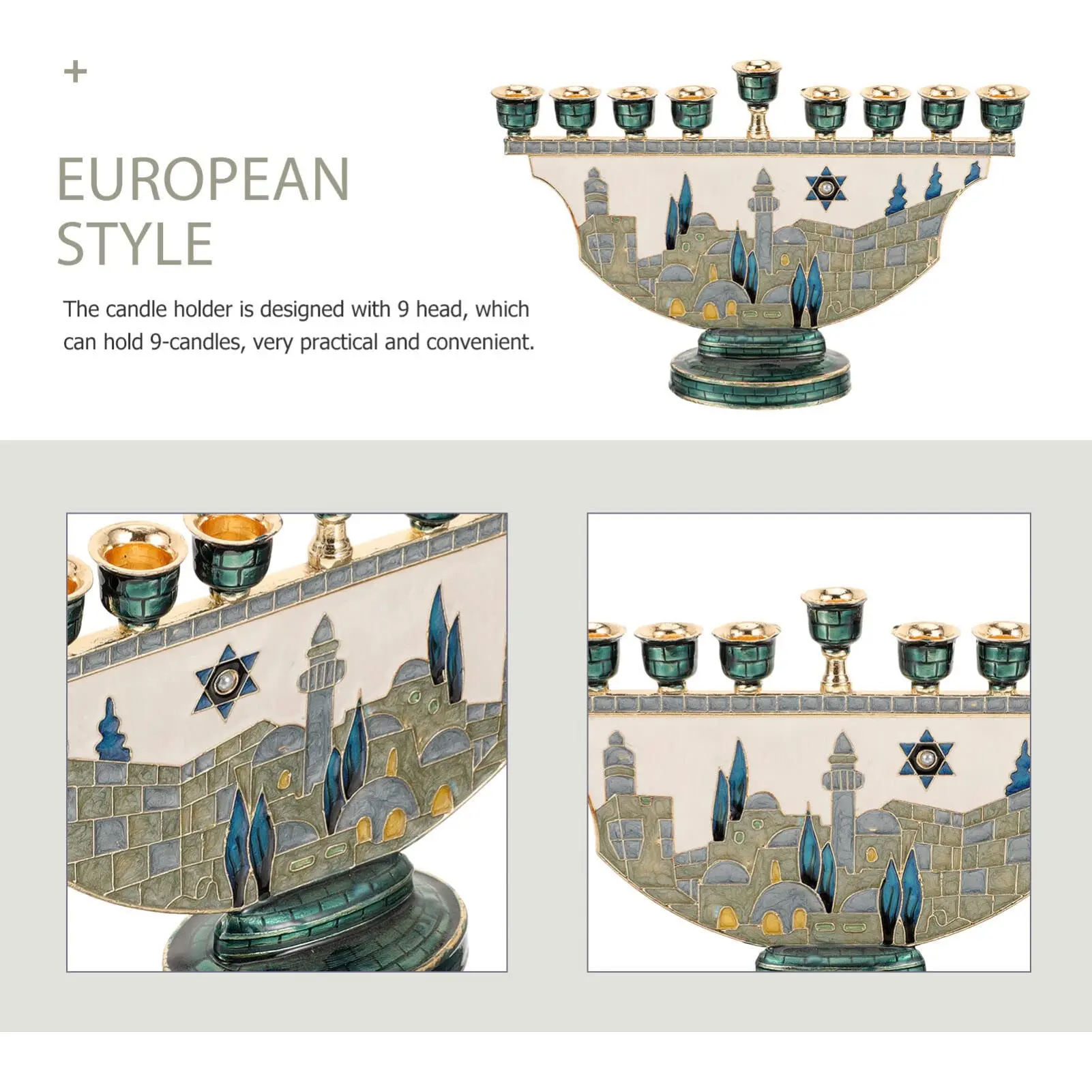 Jerusalem Menorah Hanukkah Candle Holder 9 Branch Enamel Judaica Chanukah Candelabra Star of David Home Religion Gift Decor view 4