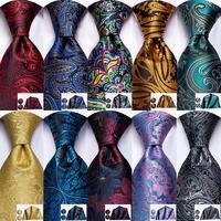 Hi-Tie Red Fashion Paisley Silk Men's Tie Set 8.5cm Wedding Ties For Men New Design Hanky Cufflinks Set Quality Necktie