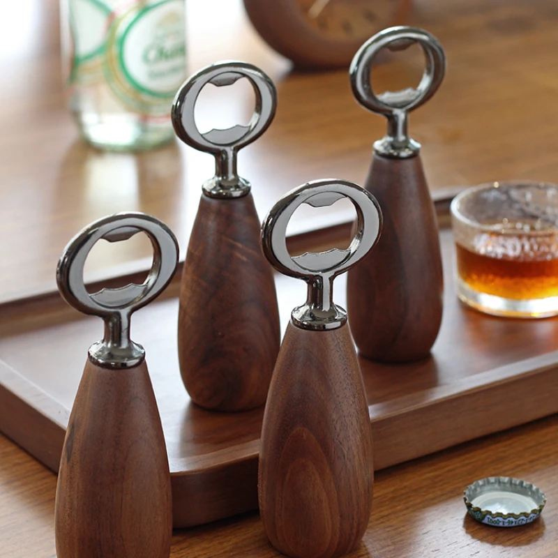 

Japanese Black Walnut Solid Wood Cute Beer Bottle Opener Stainless Steel Bottle Driver with Free Engraving Gift