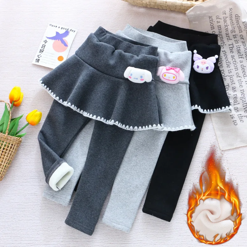 

Girl Velvet Culottes Autumn Winter New Trousers Child Thicken Leggings Skirt Wear Outside Long Pants Kawaii Children's Clothing