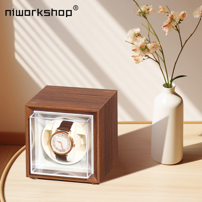 Niworkshop Single Watch Winder for Automatic Watches,Wooden Watch Box,1 Slot Watch Storage Case with Soft Pillow and Quiet Motor