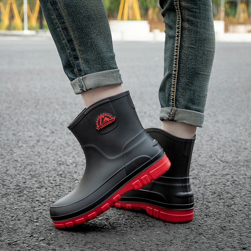 2024 New ，Fashion ，Rain Boots ，Men's Short Rain Boots Anti-Slip Wear-Resistant Rubber Shoes Car Washing Fishing Waterproof Shoes