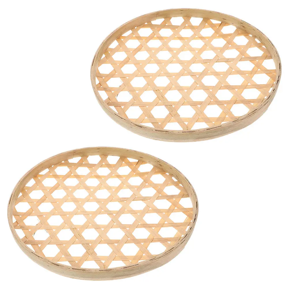 2Pcs Bamboo Sieves Chinese Weaving Baskets for Fruit Vegetable Storage Food Tray Kitchen Organizer Eco-Friendly Bamboo Colander