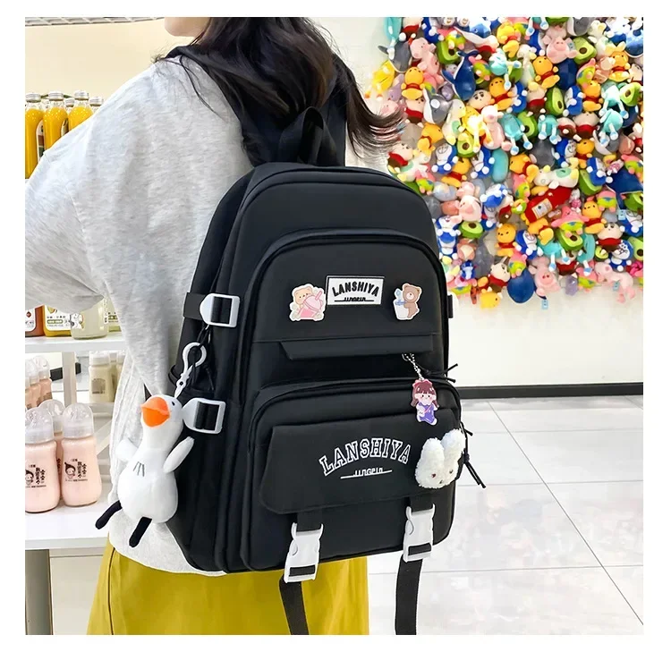 5pcs/set New Forest Style Korean Version Harajuku Student Backpack for High School Girls Large Capacity Fashionable and Casual