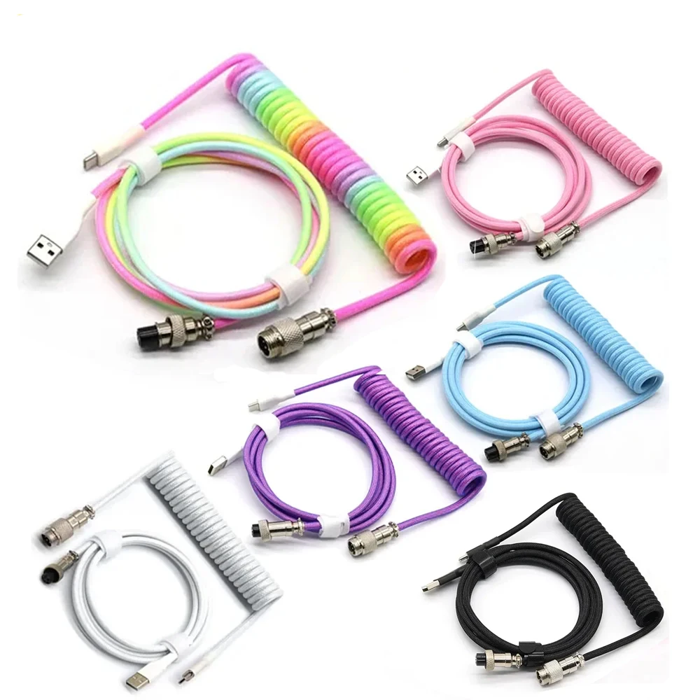 

NEW Type C Mechanical Keyboard Coiled Cable USB Keyboard Wire Mechanical Keyboard Aviator Desktop Computer Aviation Connector 3M