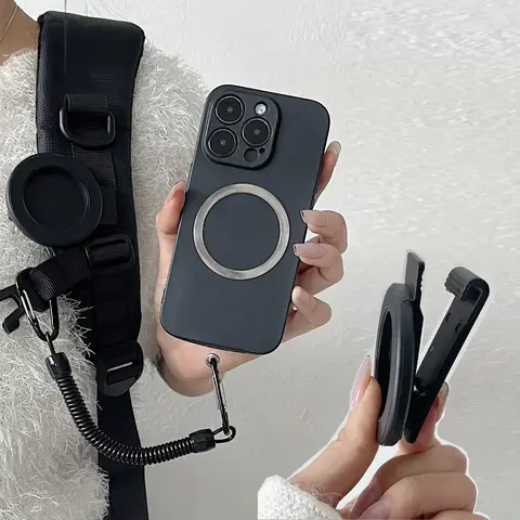Free Hands Magnetic Belt Clip Holder Backpack Clip Mobile Phone Holder Metal Hook Spring Rope For iPhone Magsafe Accessories