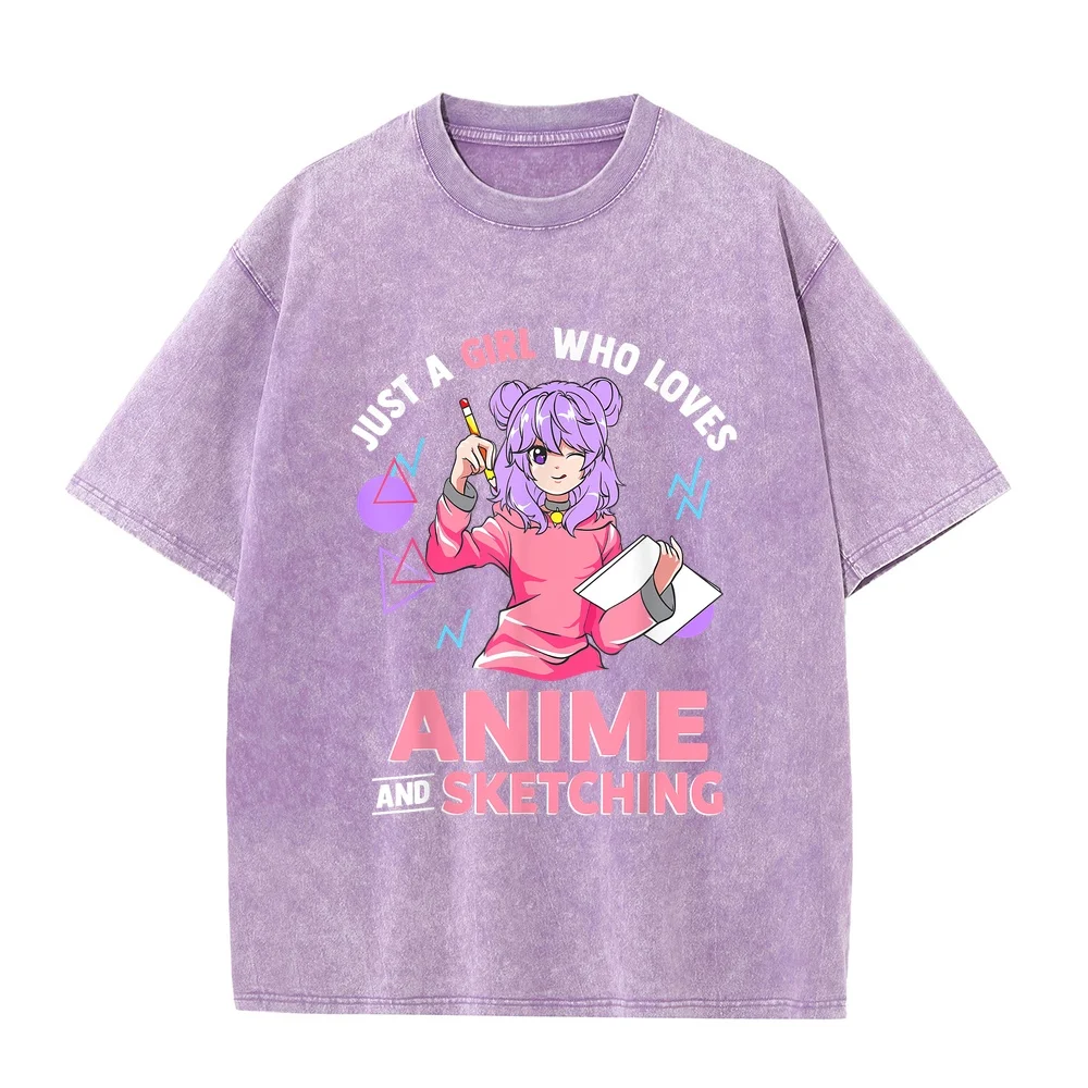 Just A Girl Who Loves Anime and Sketching Short Sleeve T-Shirt Korean Reviews Many Men's Clothes T-Shirts For Men Graphic Tee