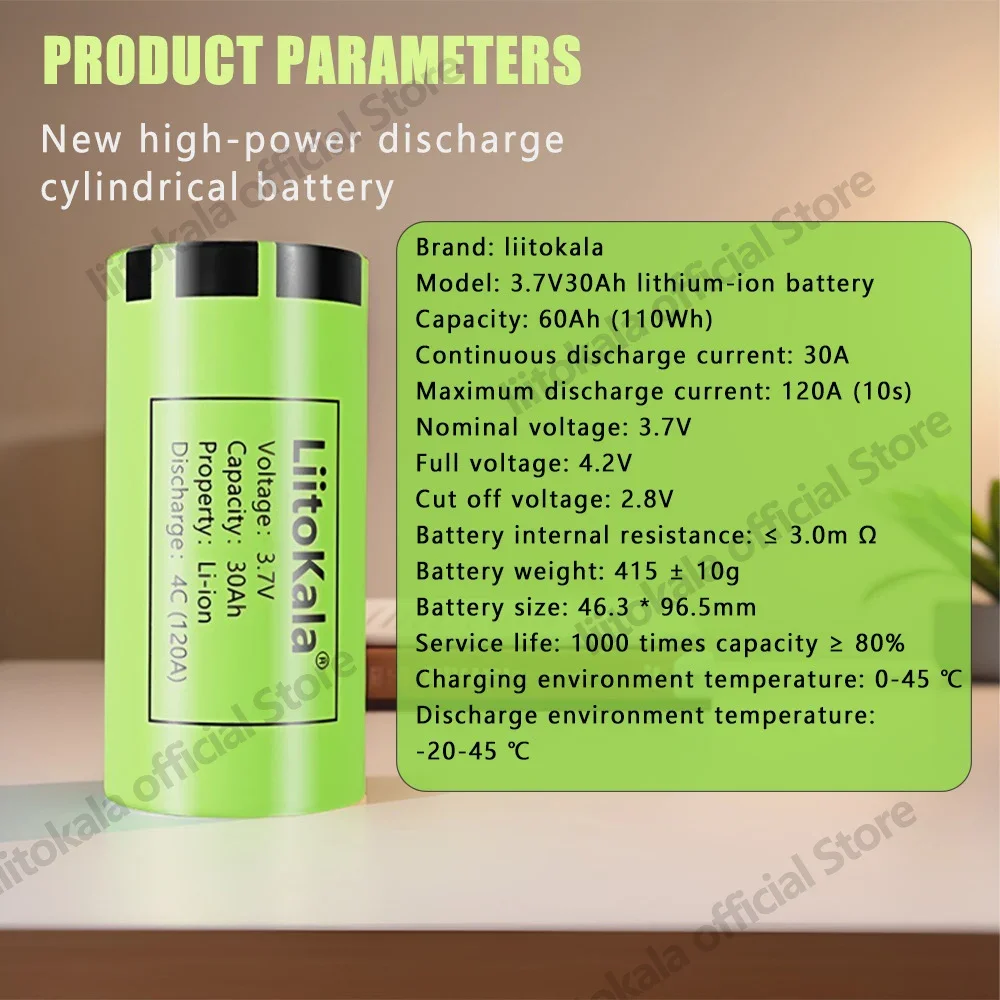 LiitoKala 46950 Rechargeable Battery 3.7v 30Ah 4695E Automotive Ignition Energy Storage Inverter Cylindrical EV Car Battery