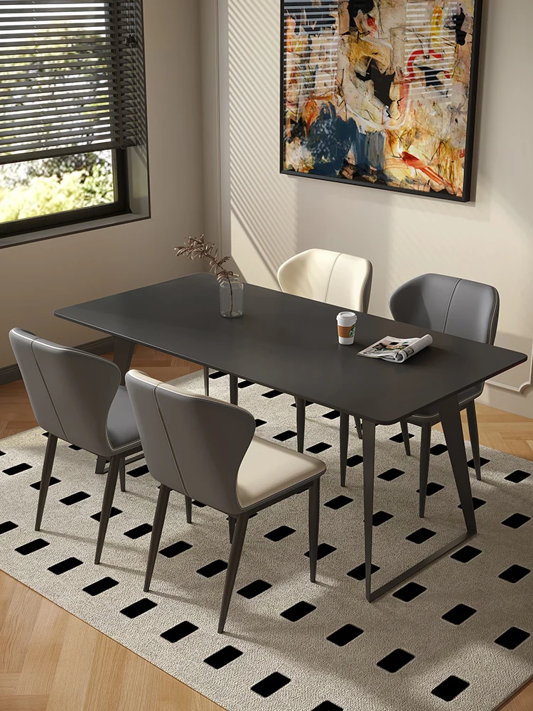 Rectangular household dining table, Italian minimalist small unit carbon steel dining table and chair