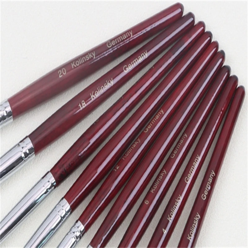 10 Pieces/Pack Fine nail Paint Line Hook mahogany mixed with mink hair  round head mixed Mink hair crystal carved nail pen