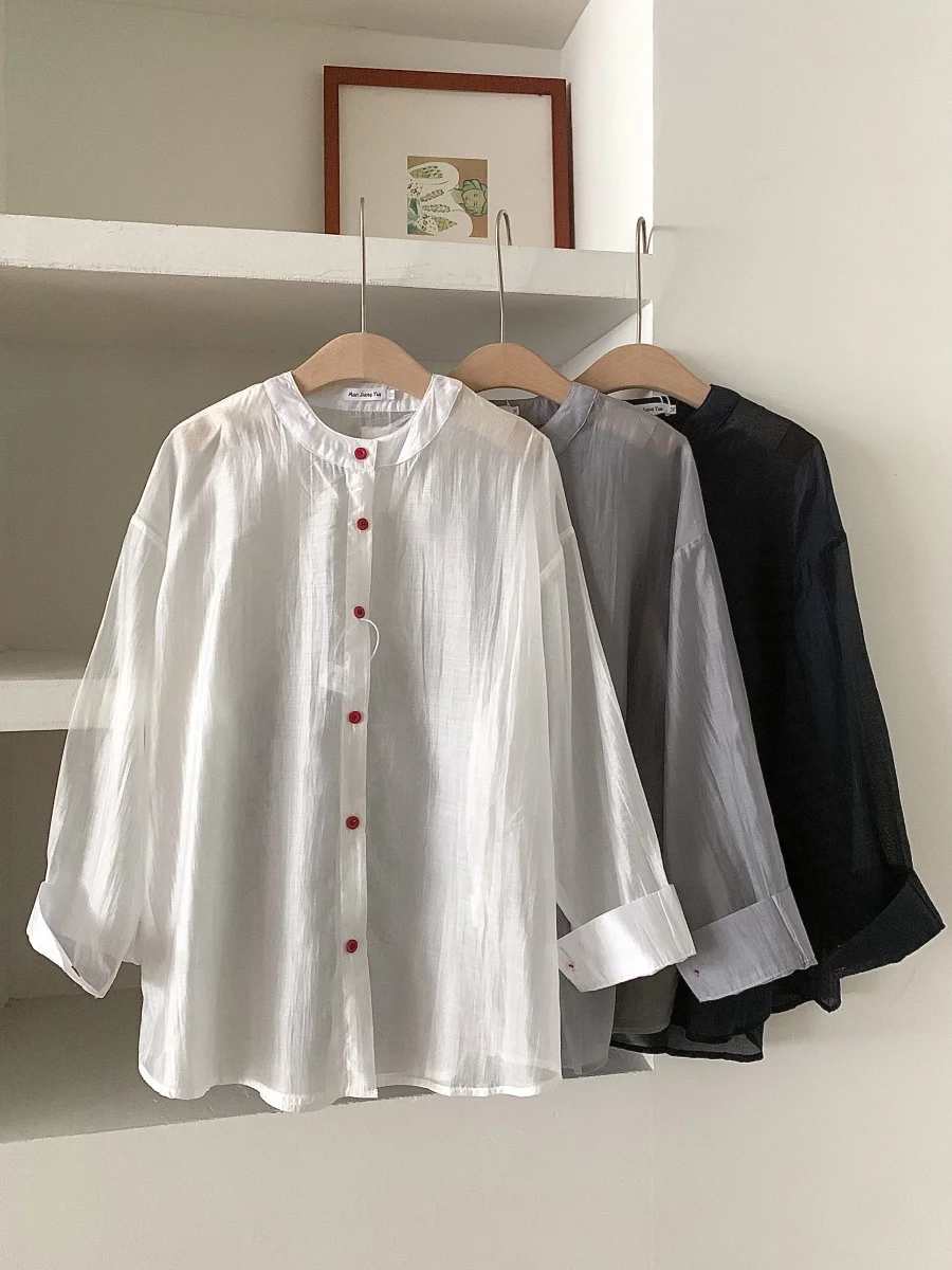 

Wedbleser Color Blocking Single Breasted Lightweight Fashion Sun Shading Casual Cardigan Women Summer Shirt Comfortable Top