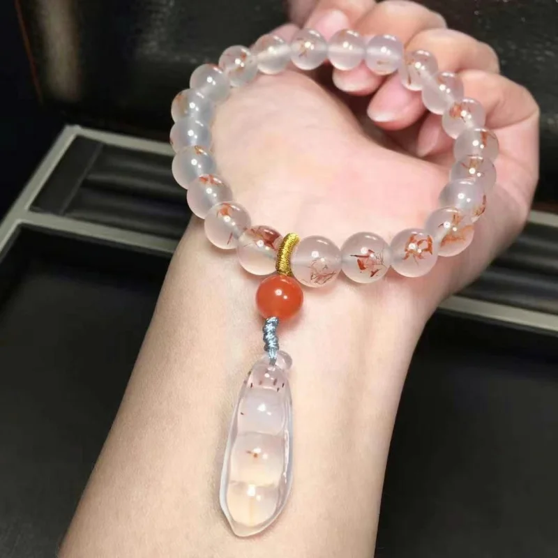 سوار زهرة عشب أحمر مع Fu Dou قلادة صغيرة ، طبيعية ، مادة سيتشوان ، مبيعات مباشرة ، المصنع #3