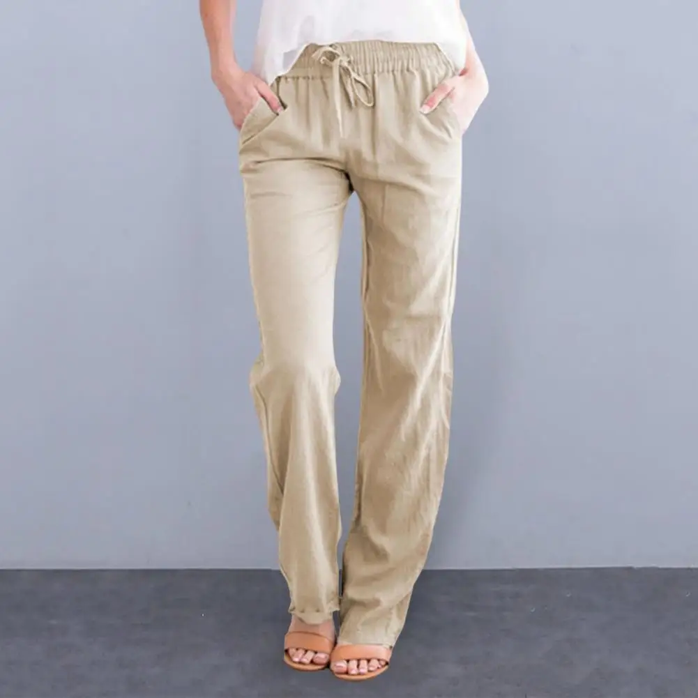 Pants with Double Pockets High-waisted Linen Pants for Women Stay Comfy Yoga Sweatpants with Pockets for Everyday Wear Elastic