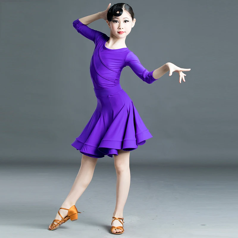 Purple Latin Dance Dress Girls Latin Top Skirt National Standard Ballroom Dance Competition Clothes Latin Dance Costumes XS5901