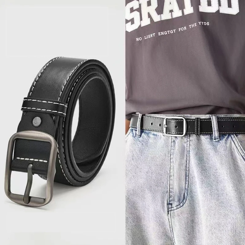 

Модный мужской ремень из сплава с пряжкой, повседневный и молодежный черный ремень для мужчин, модный и универсальный ремень