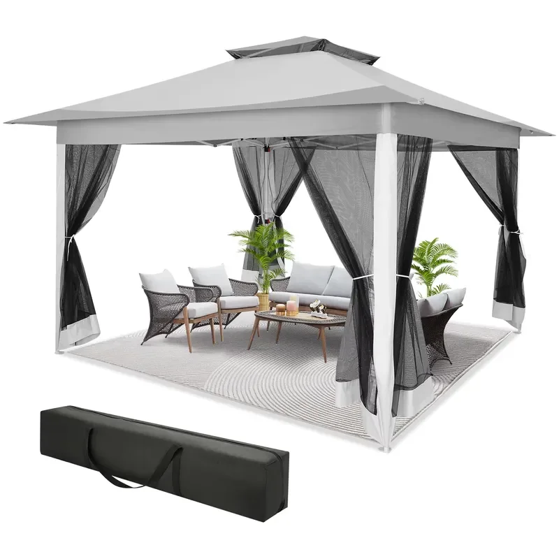 12x12ft Pop Up Gazebo Canopy Tent Waterproof Portable Pavilion With Sidewalls Mosquito Net For Garden Patio Outdoor Shelter