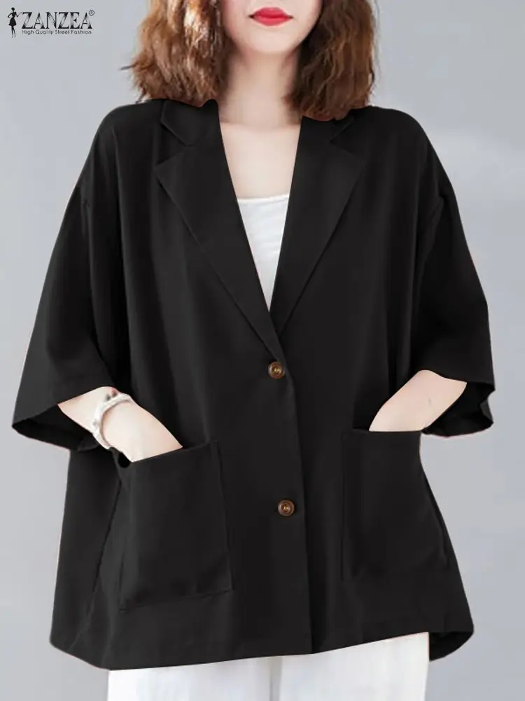 ZANZEA Giacca Sportiva di Moda 2025 Donna Autunno Giacca Allentata Cappotto Vintage Tasche Manica 3/4 Capispalla Femminile Chic Veste Ufficio