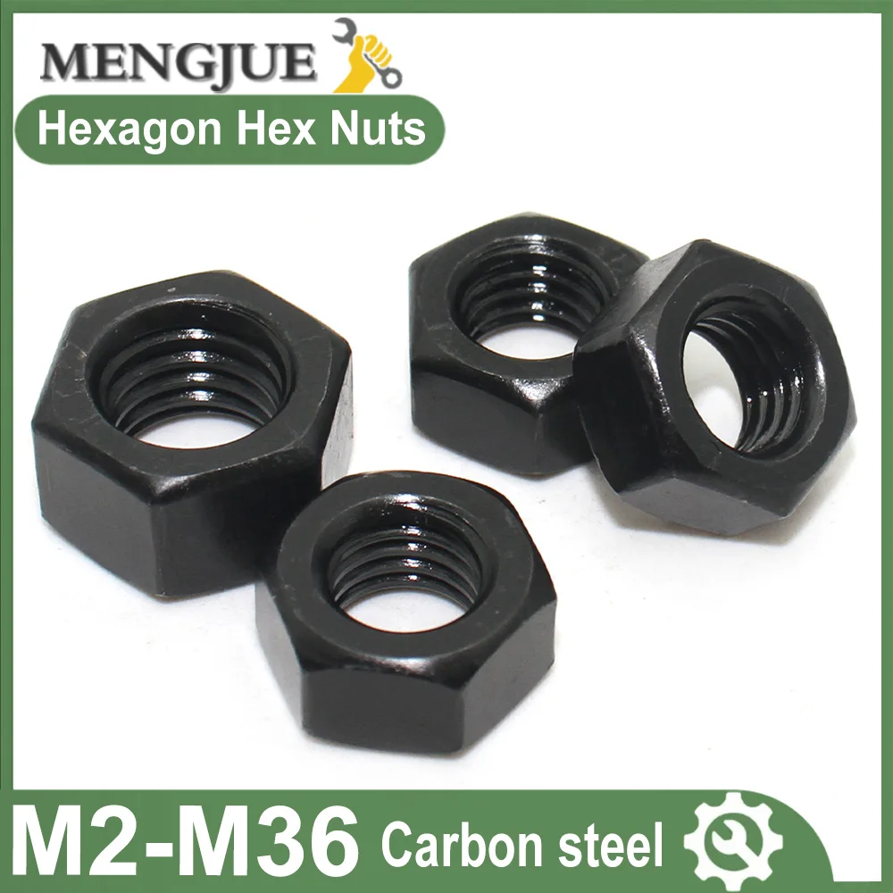 Black Hexagon Hex Nuts M2 M2.5 M3 M4 M5 M6 M8 M10 M12 M14 M16 M18 M20 M22 M24 M27 M30 M36 Oxide carbon steel metric hex nuts