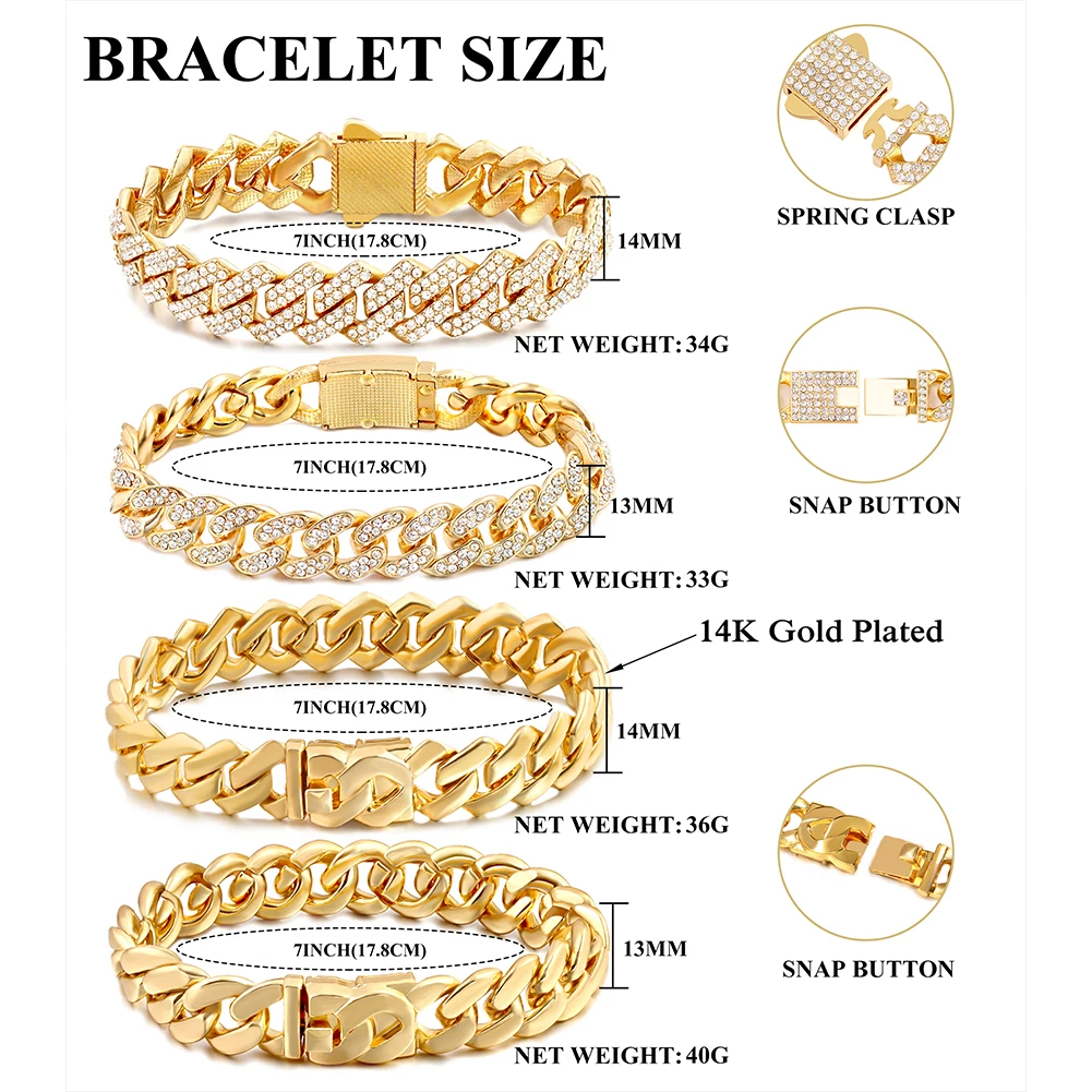 Cuban Link Bracelet for Men Women Bling Iced Out Rhinestone Paved Miami Metal Hand Chain Hip Hop Jewelry Gifts Wholesale