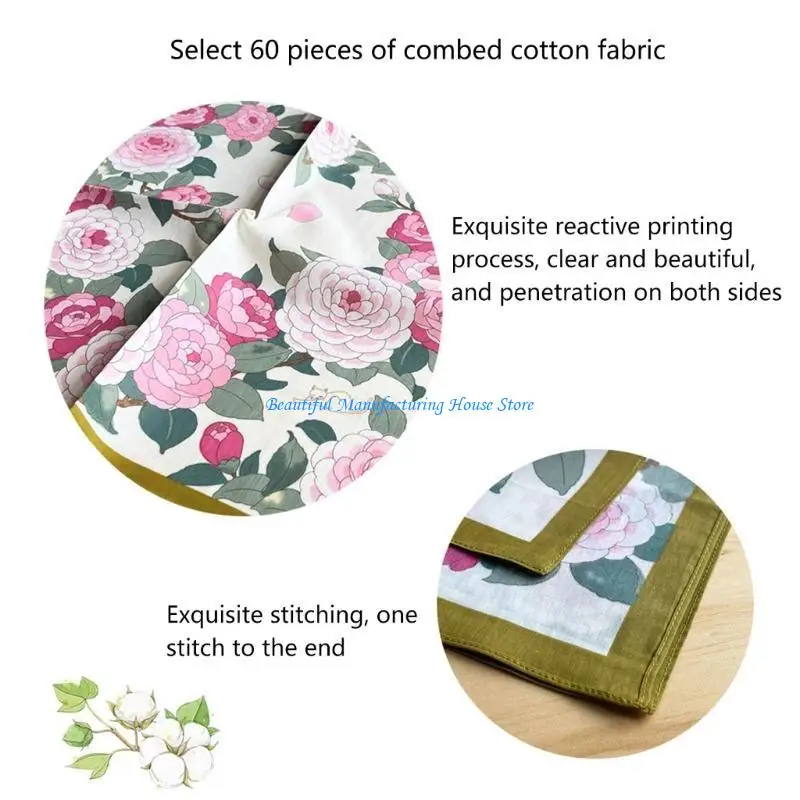 E56A Floral Pattern Sweat Absorbent Pocket Handkerchief for Sports and Outdoor Activity Soft and Absorbent Pocket Towel