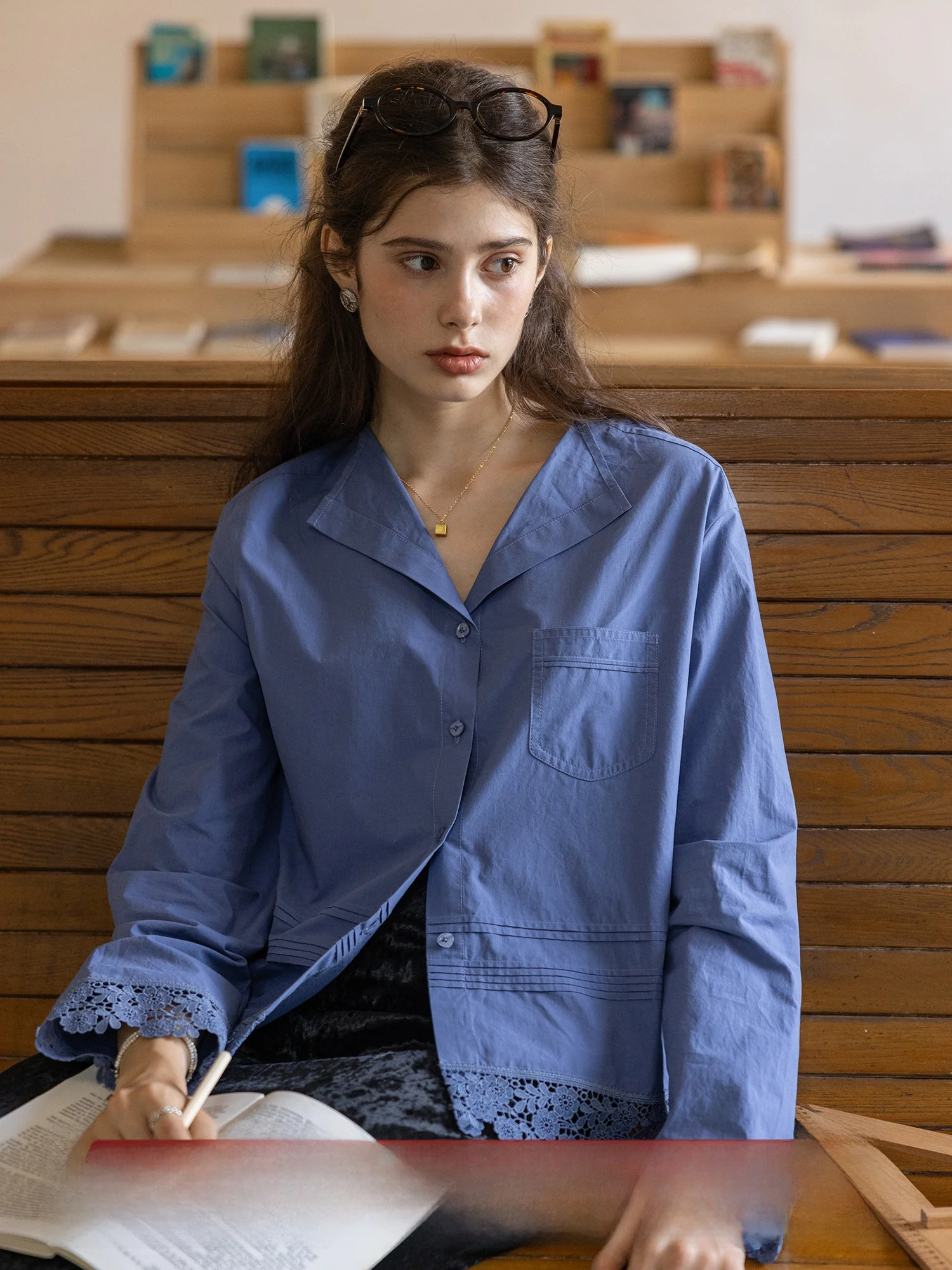 

Dailyart Textured Waed Cotton Long Sve Blouse Women's irt French Sle Pure Cotton Breathable V-ne Button Closure