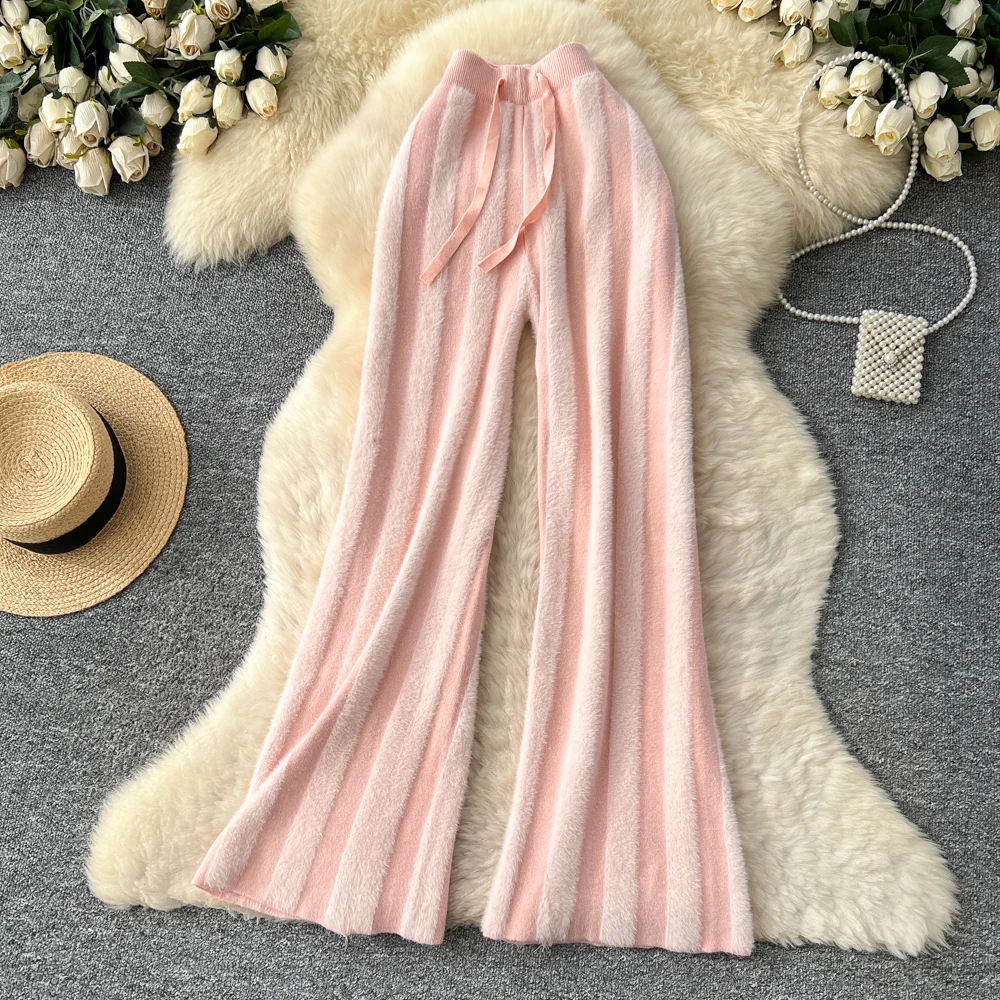 Clothland النساء الحلو مخطط الصوف المرقعة السراويل الرباط مرونة الخصر الإناث عادية واسعة الساق بنطلون KA514 #3