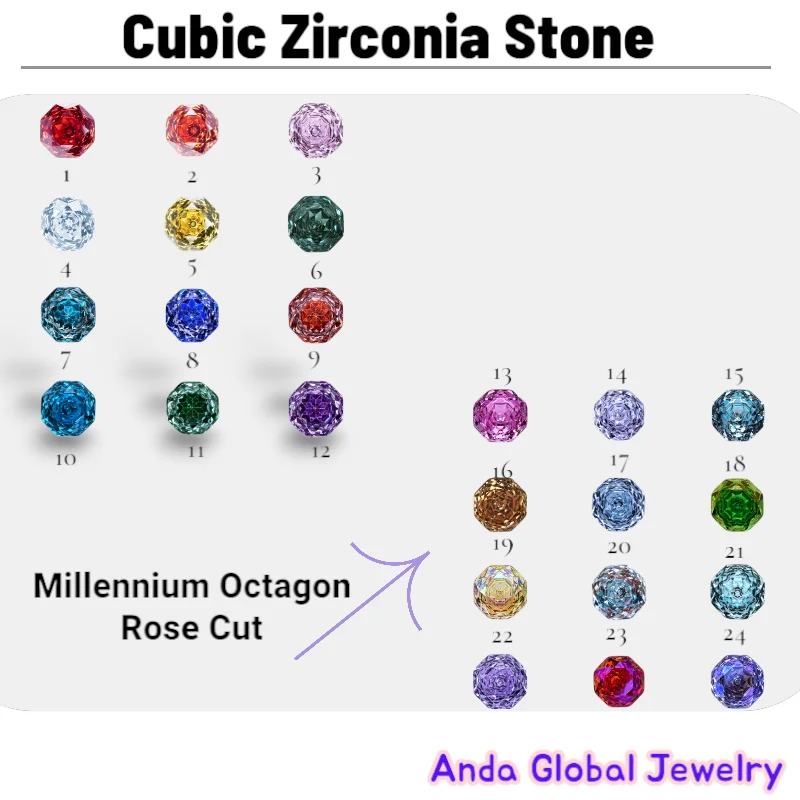 

Cubic Zirconia Stone Excellent Colorful Millennium Octagon Rose Cut Synthetic CZ Gems High Carbon Diamond for Jewerly Making